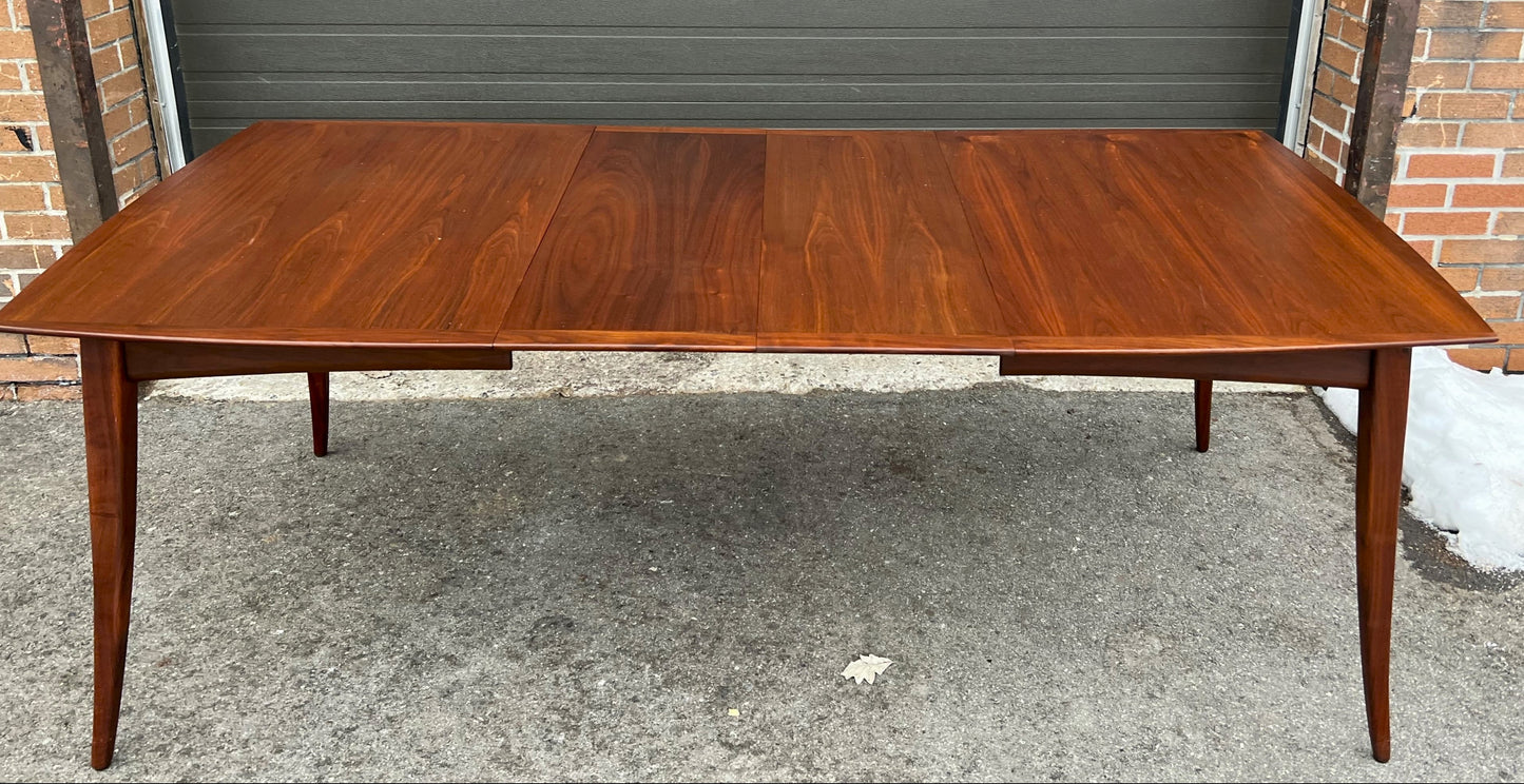 REFINISHED Mid Century Modern Walnut Table w 3 Leaves by R. Spanner 55"- 97"