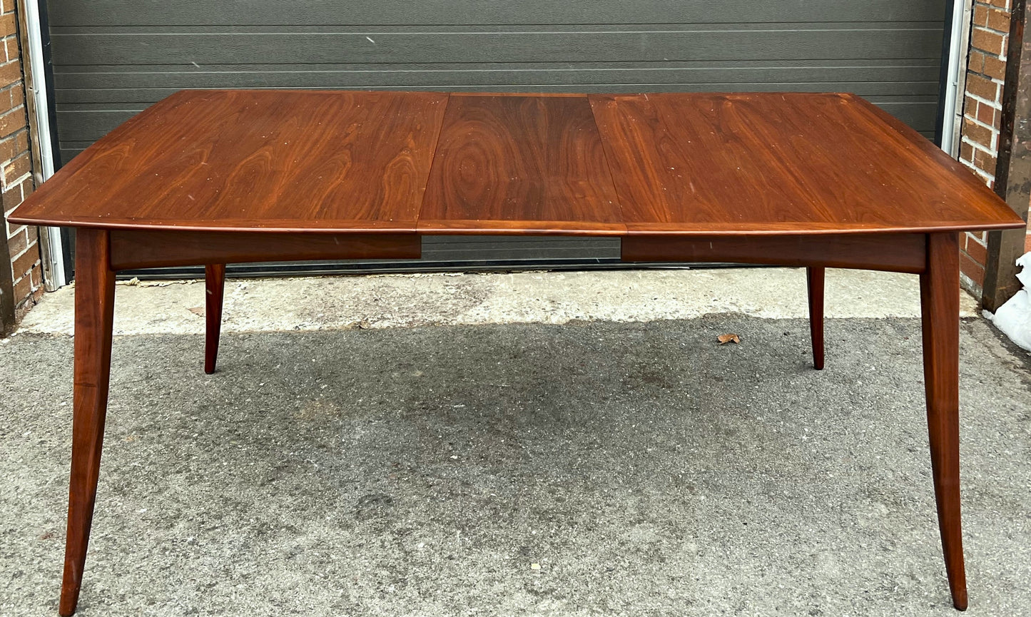 REFINISHED Mid Century Modern Walnut Table w 3 Leaves by R. Spanner 55"- 97"