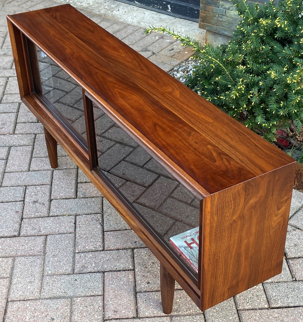 REFINISHED MCM Walnut Bookcase Display Media Console 56.5