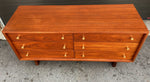 REFINISHED Mid Century Modern Walnut Dresser w 6 drawers brass knobs sledge base 54