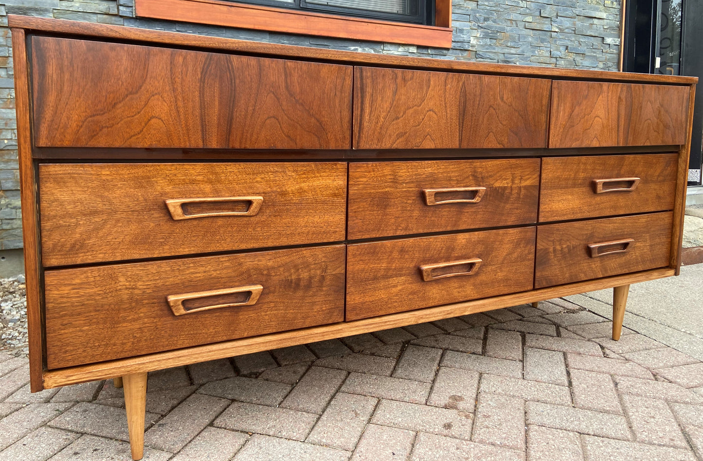 REFINISHED MCM Walnut Dresser 9 drawers, PERFECT