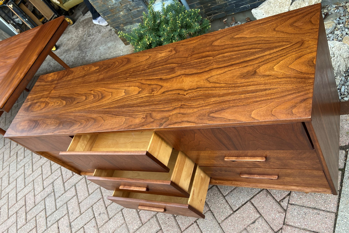 REFINISHED MCM Walnut Dresser 9 drawers, PERFECT