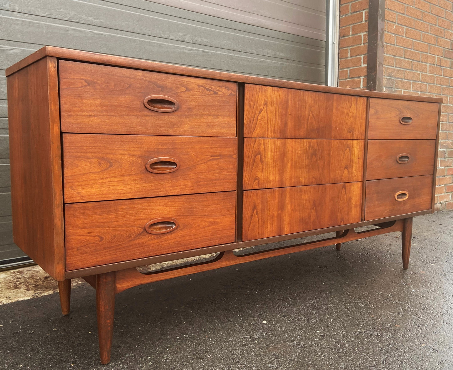 REFINISHED MCM Walnut Dresser 9 drawers by Dixie Furniture Co.