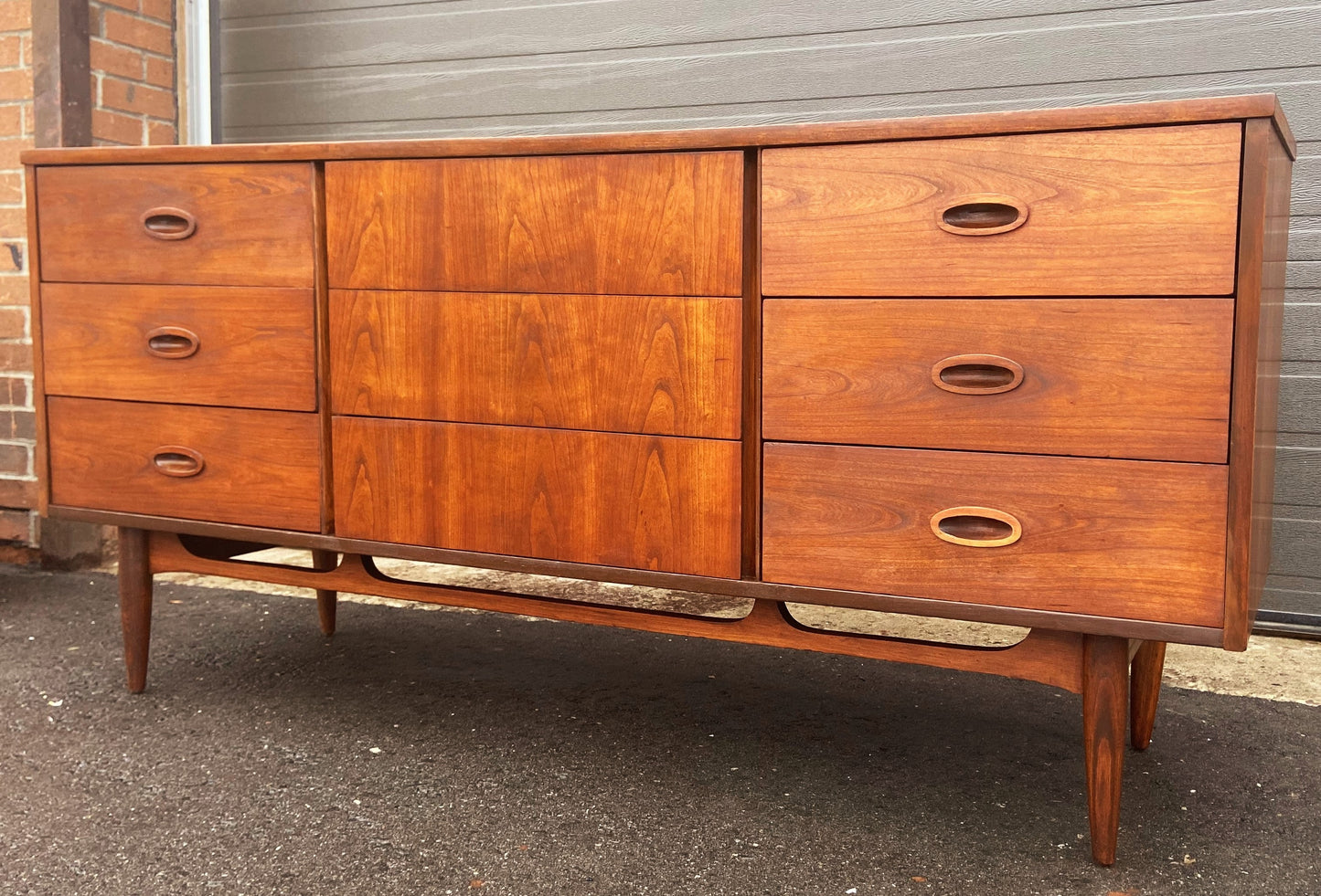 REFINISHED MCM Walnut Dresser 9 drawers by Dixie Furniture Co.