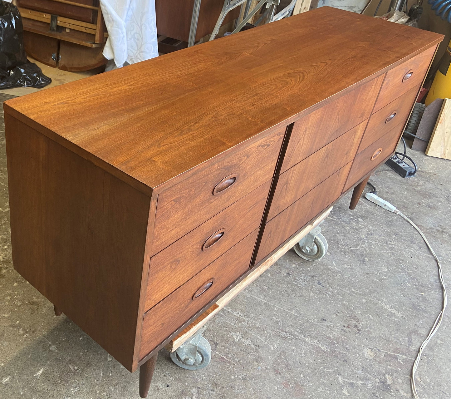 REFINISHED MCM Walnut Dresser 9 drawers by Dixie Furniture Co.