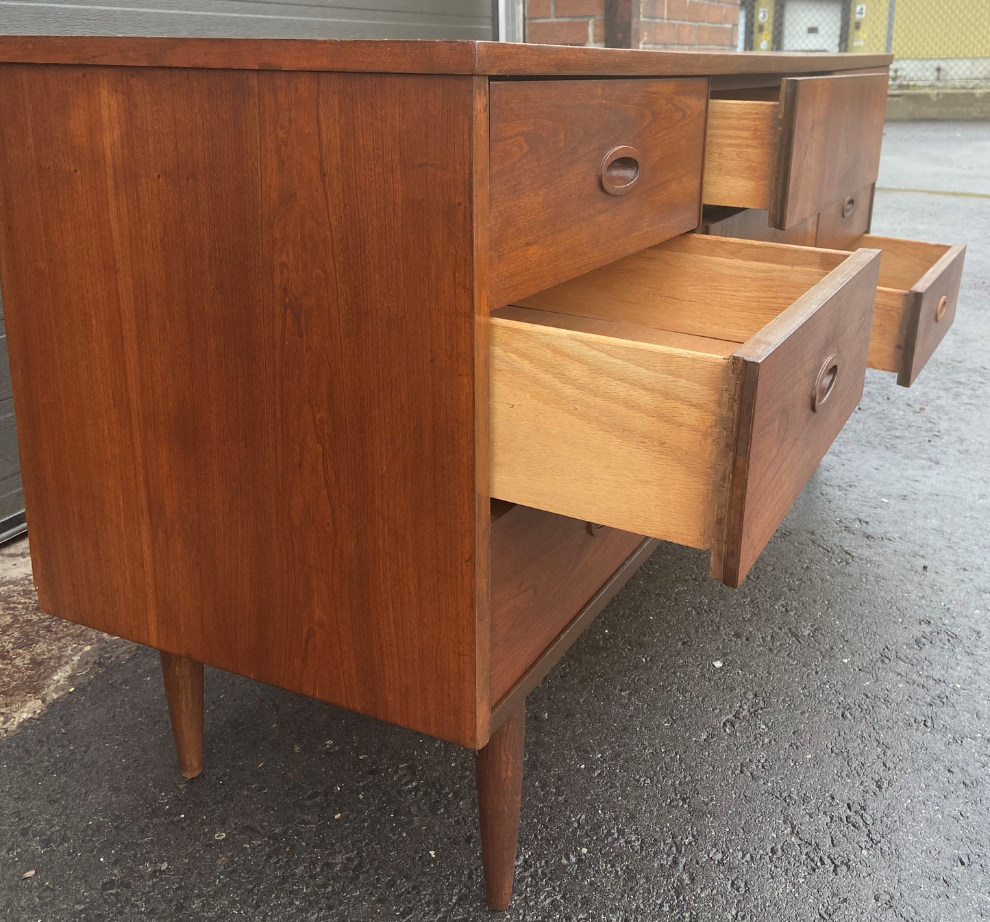 REFINISHED MCM Walnut Dresser 9 drawers by Dixie Furniture Co.