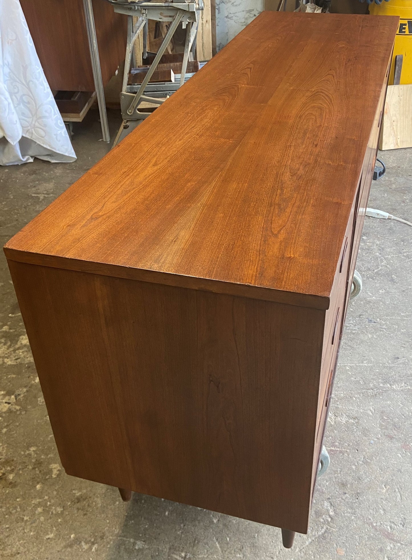 REFINISHED MCM Walnut Dresser 9 drawers by Dixie Furniture Co.