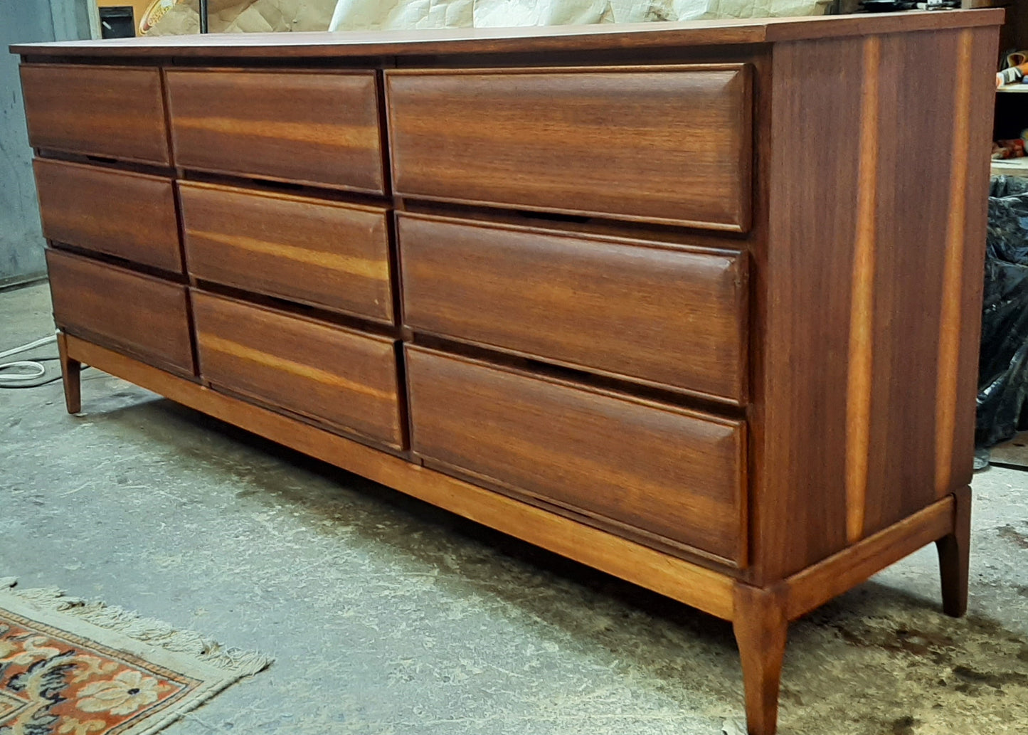 REFINISHED MCM Walnut Dresser 3-Dimensional Front 6ft by HPL Mobilier, PERFECT - Mid Century Modern Toronto