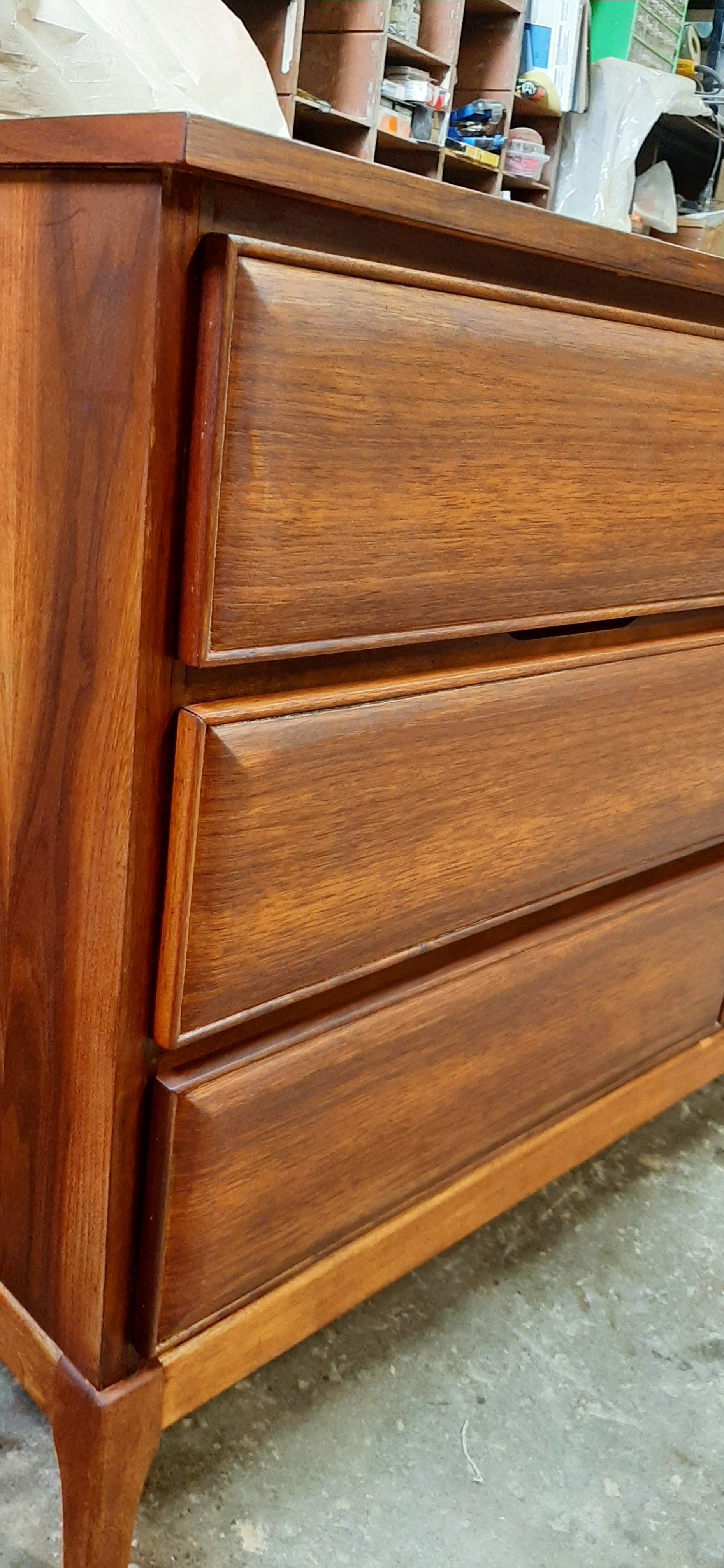 REFINISHED MCM Walnut Dresser 3-Dimensional Front 6ft by HPL Mobilier, PERFECT - Mid Century Modern Toronto