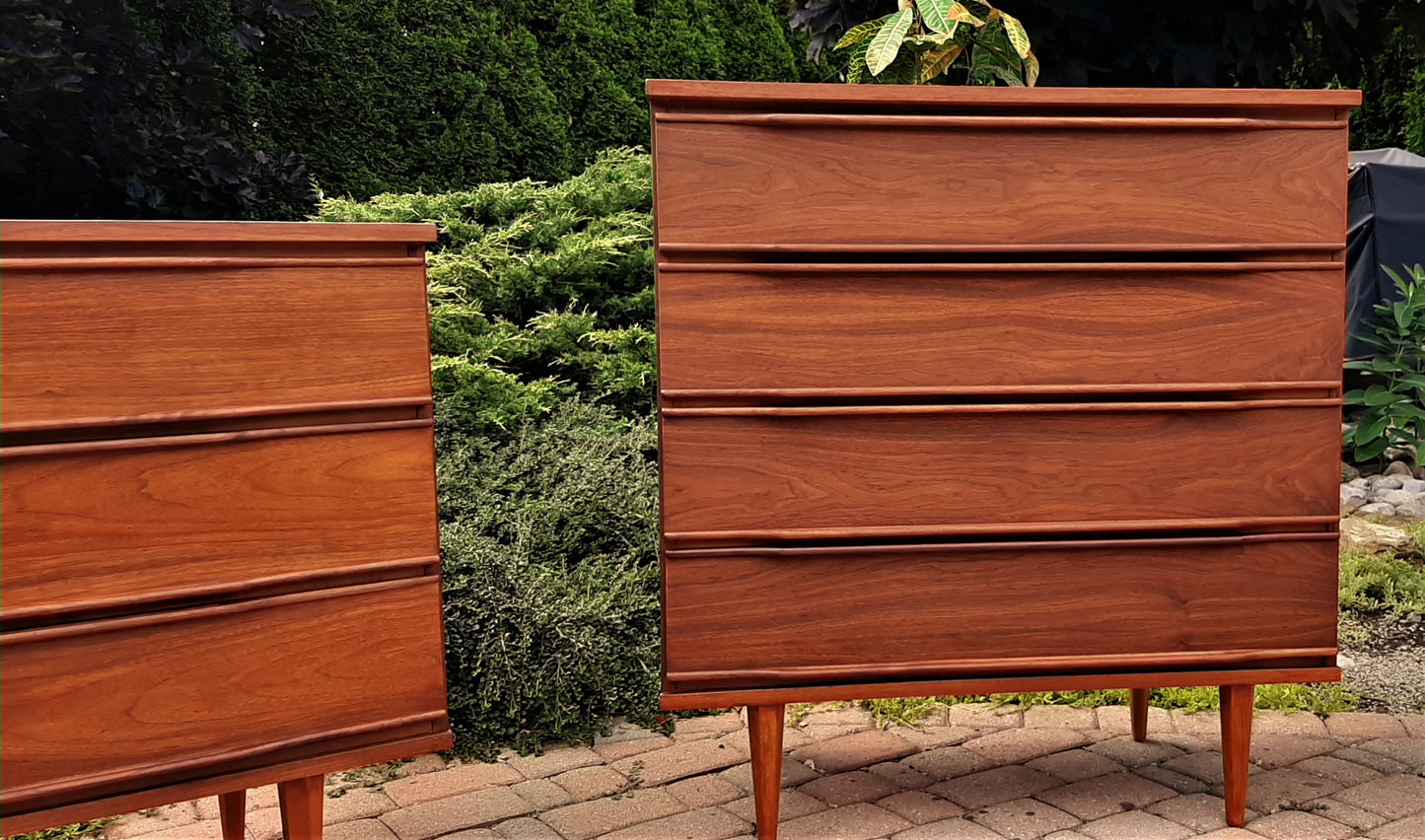 REFINISHED MCM Walnut Set of Dresser 9 Drawers and Talboy, Compact, PERFECT