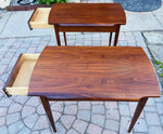 2 REFINISHED Mid Century Modern walnut end tables w drawers, Perfect 1