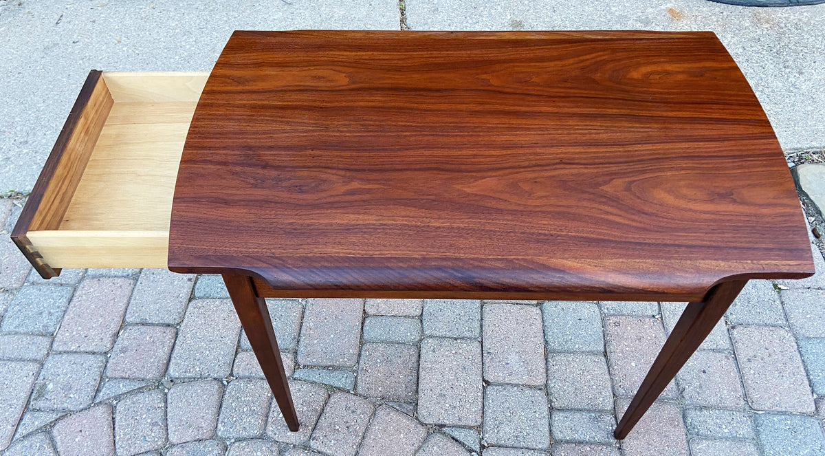2 REFINISHED Mid Century Modern walnut end tables w drawers, Perfect