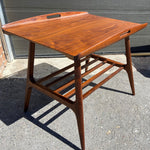 2 REFINISHED Mid Century Modern Walnut tray- style end tables, Perfect 9