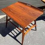 2 REFINISHED Mid Century Modern Walnut tray- style end tables, Perfect 11