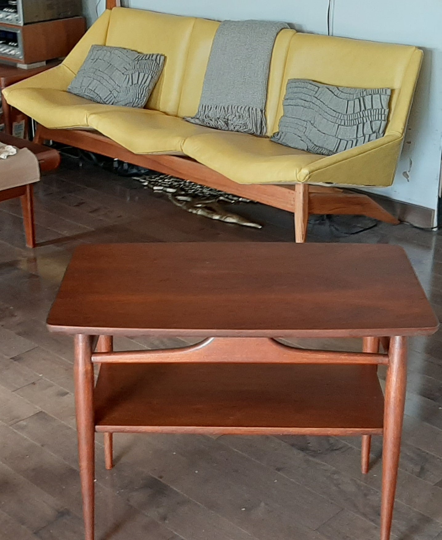 REFINISHED MCM Walnut End Table with Shelf, PERFECT