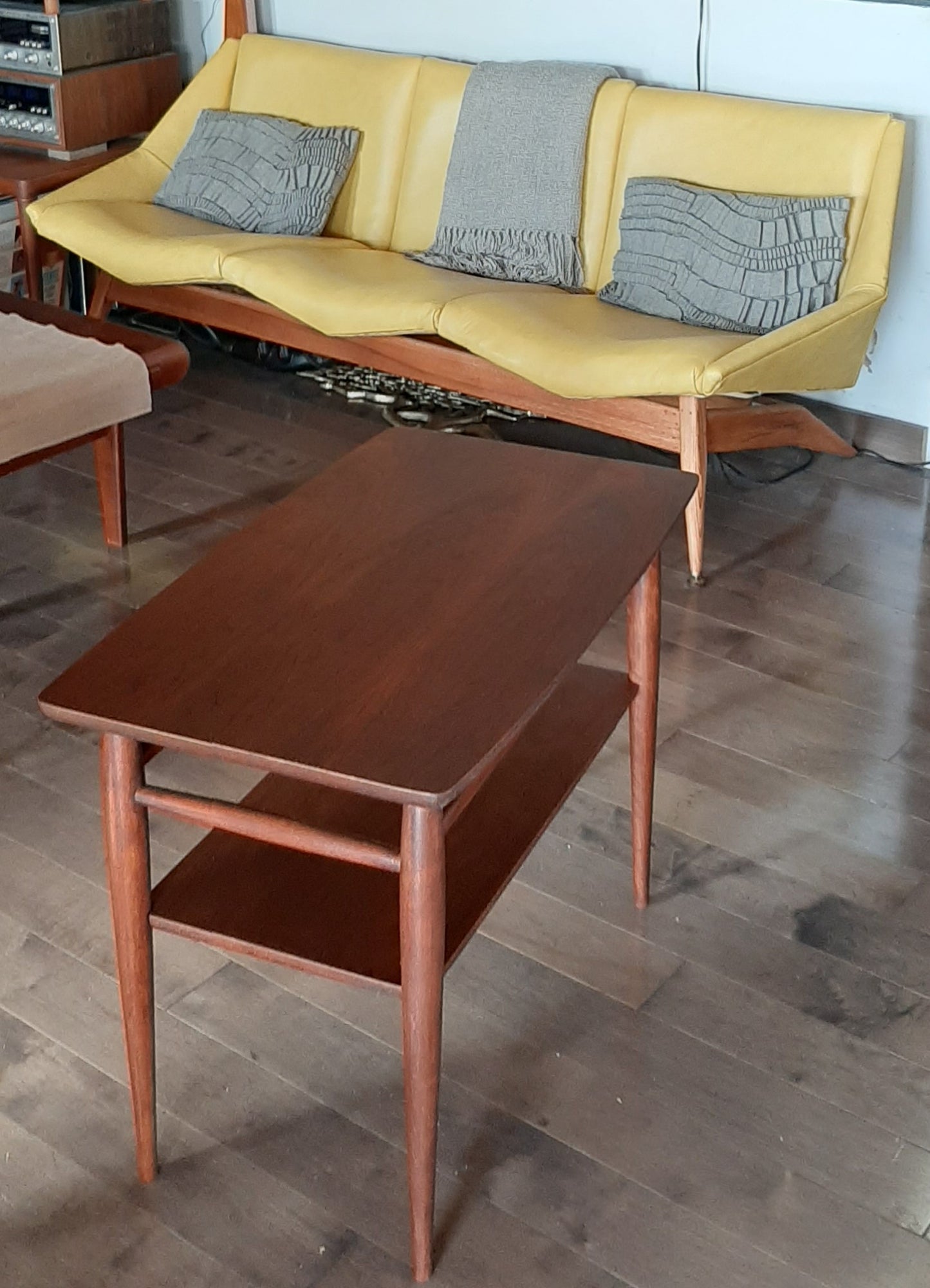 REFINISHED MCM Walnut End Table with Shelf, PERFECT