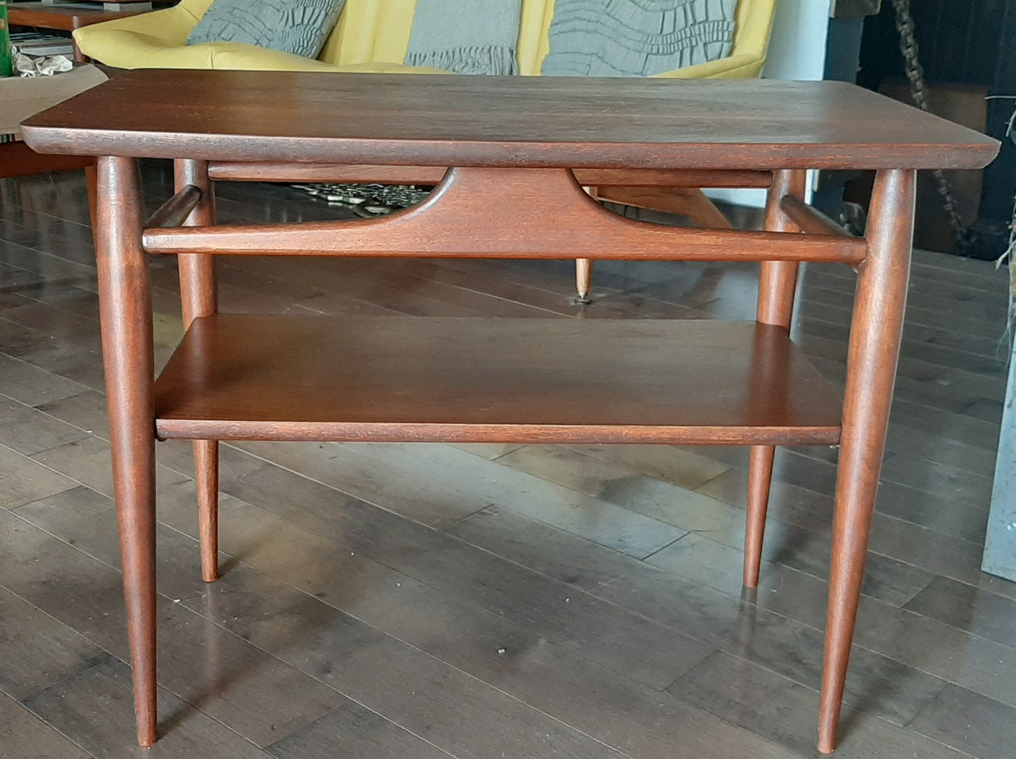 REFINISHED MCM Walnut End Table with Shelf, PERFECT