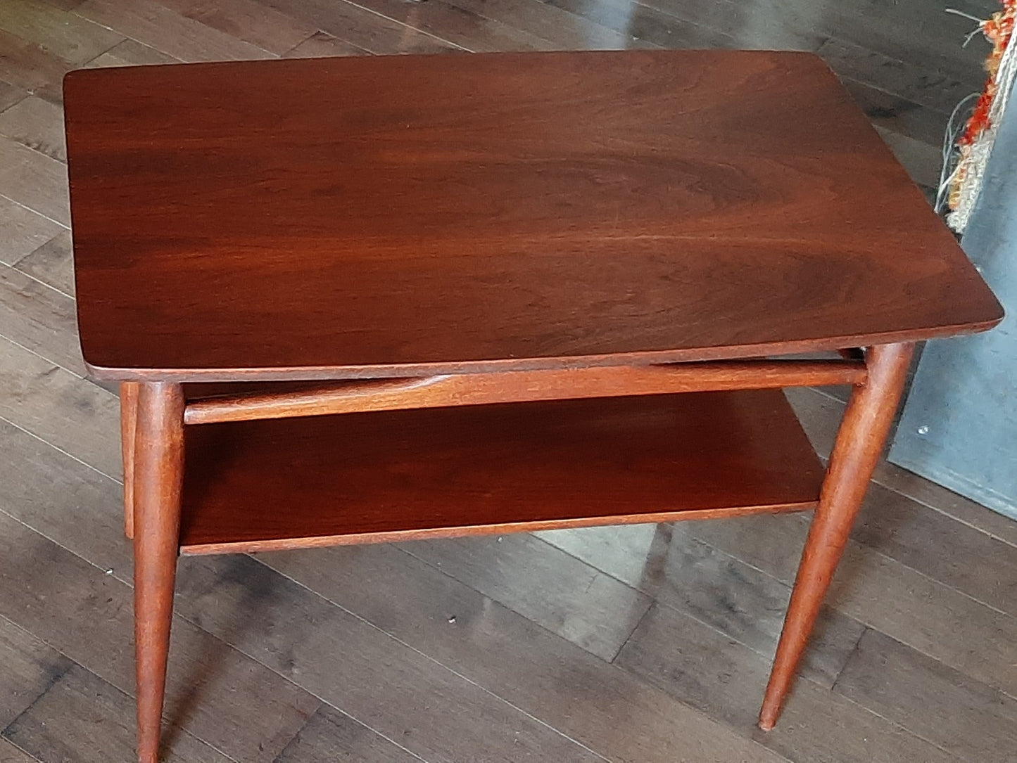 REFINISHED MCM Walnut End Table with Shelf, PERFECT