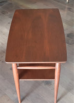 REFINISHED MCM Walnut End Table with Shelf, PERFECT 7