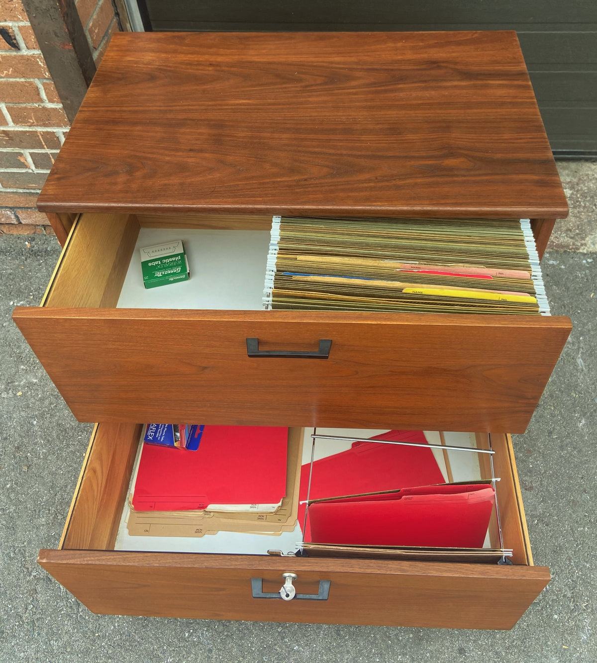 RESTORED Mid Century Modern walnut filing cabinet w finished back 31.5