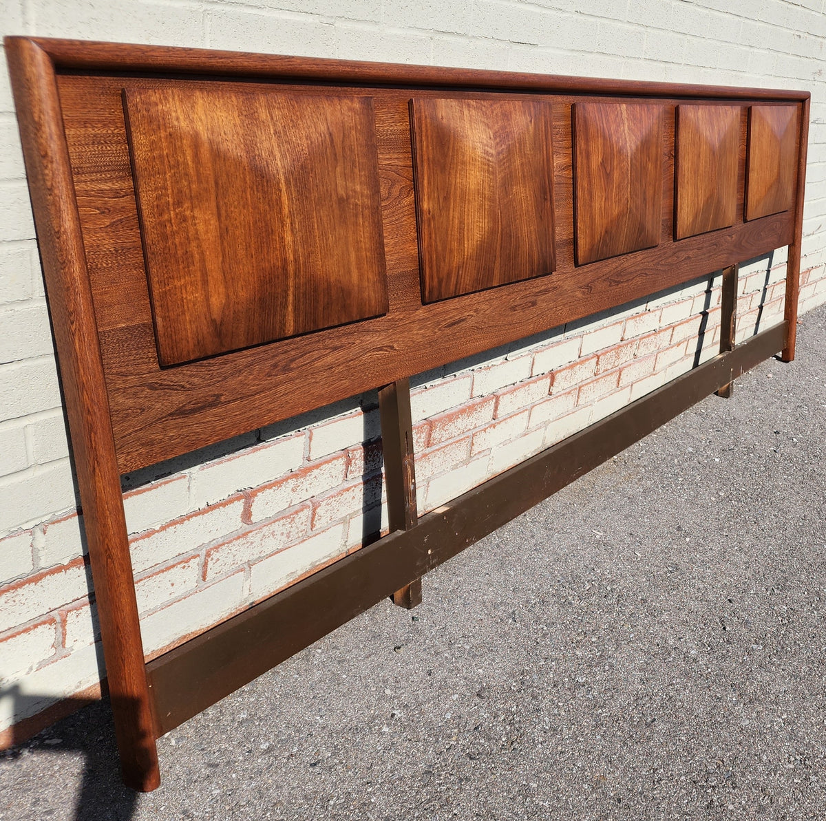 REFINISHED Mid Century Modern Walnut Headboard Diamond Front V. Kagan style