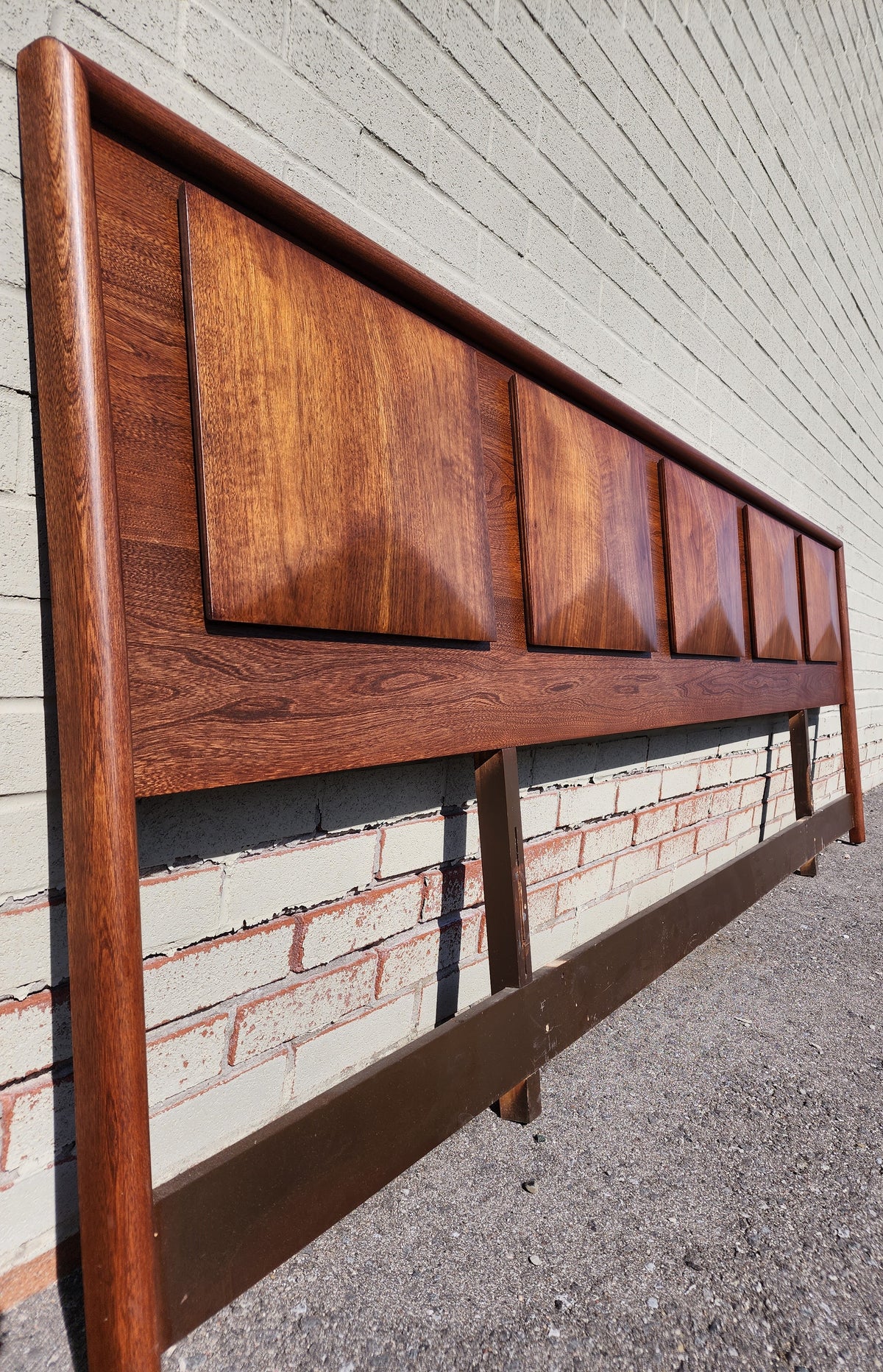 REFINISHED Mid Century Modern Walnut Headboard Diamond Front V. Kagan style