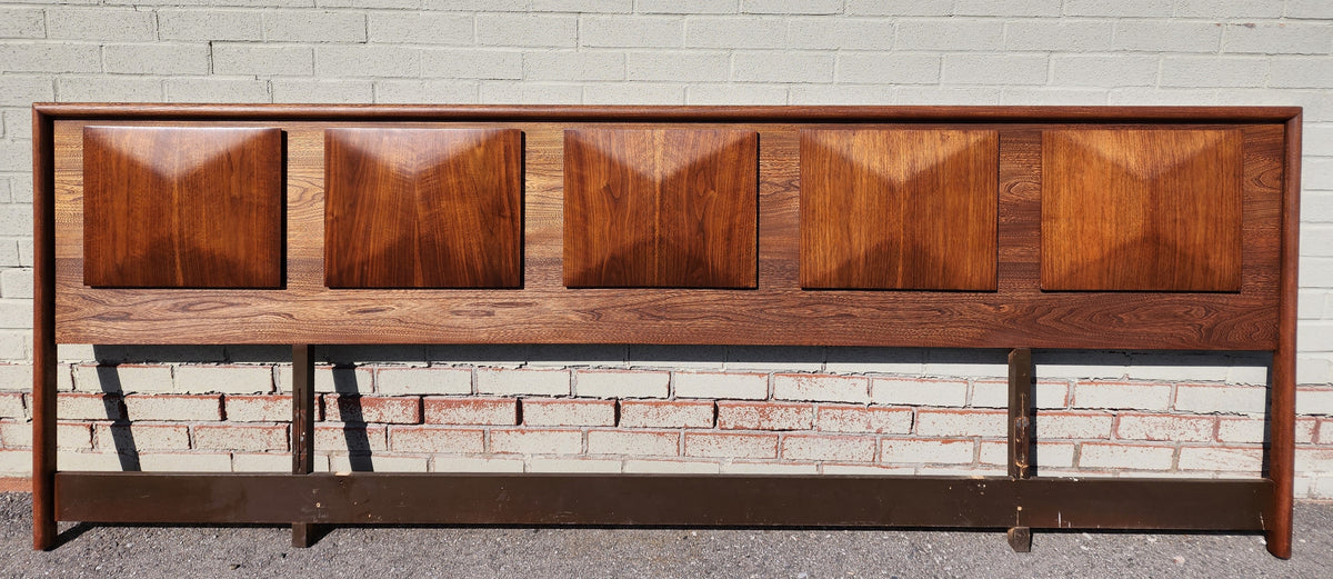 REFINISHED Mid Century Modern Walnut Headboard Diamond Front V. Kagan style