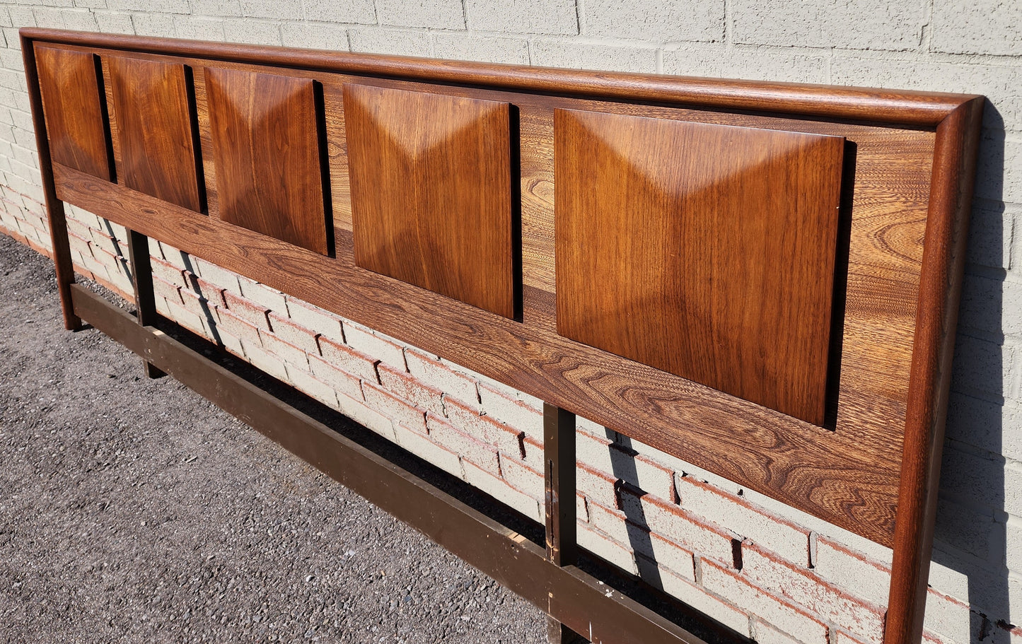 REFINISHED Mid Century Modern Walnut Headboard Diamond Front V. Kagan style