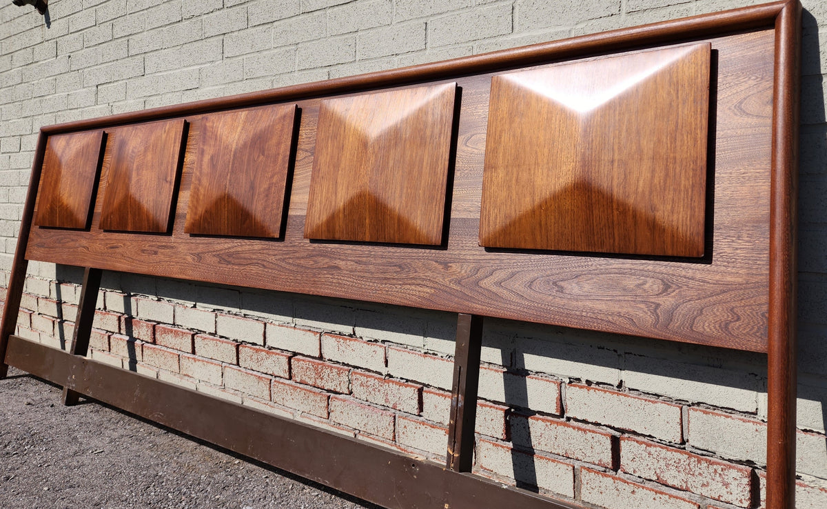 REFINISHED Mid Century Modern Walnut Headboard Diamond Front V. Kagan style