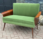 REFINISHED REUPHOLSTERED MCM Walnut Loveseat with Fan Arms by Frank and Son, Perfect 1