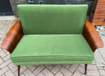 REFINISHED REUPHOLSTERED MCM Walnut Loveseat with Fan Arms by Frank and Son, Perfect 6