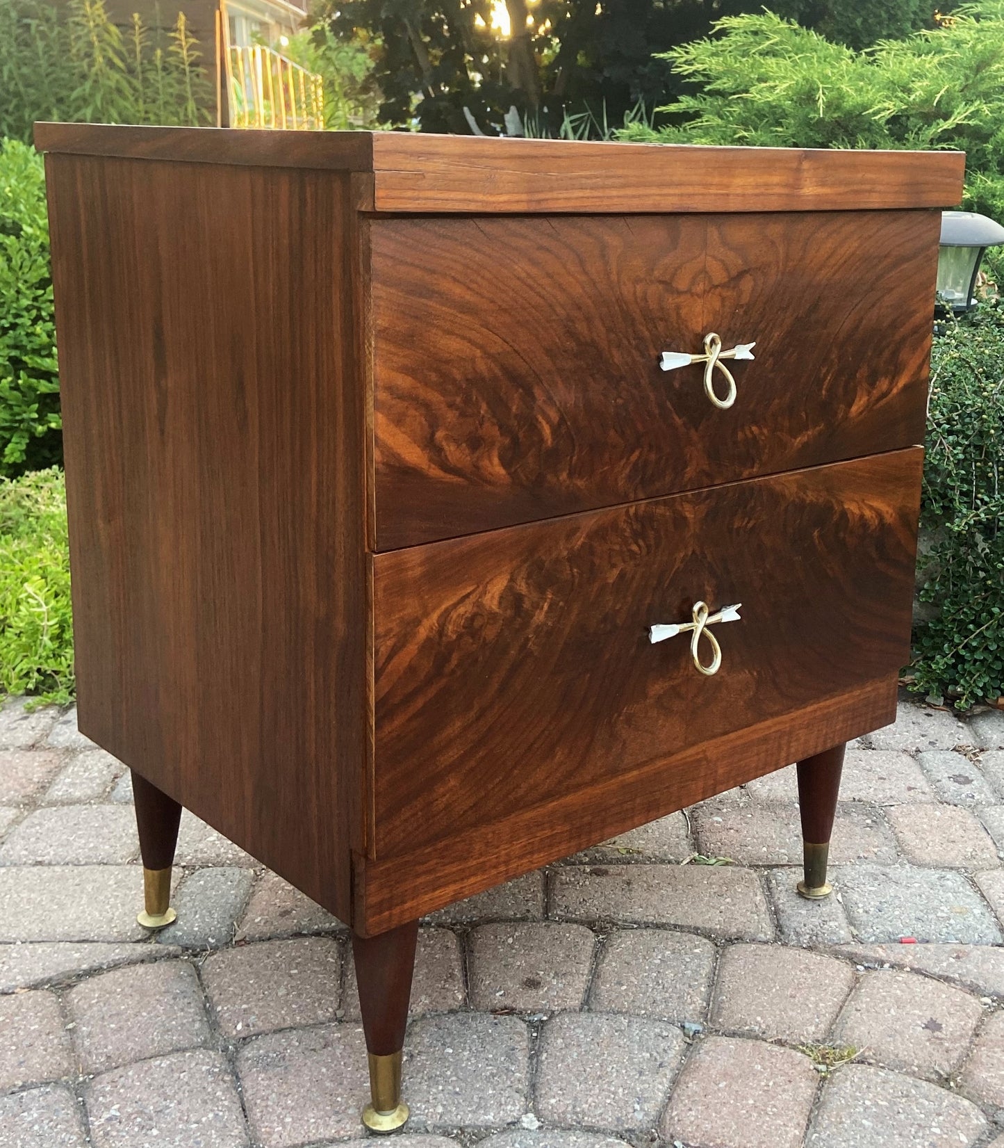 REFINISHED MCM Walnut Bedside or End Table w 2 drawers, PERFECT, only one available