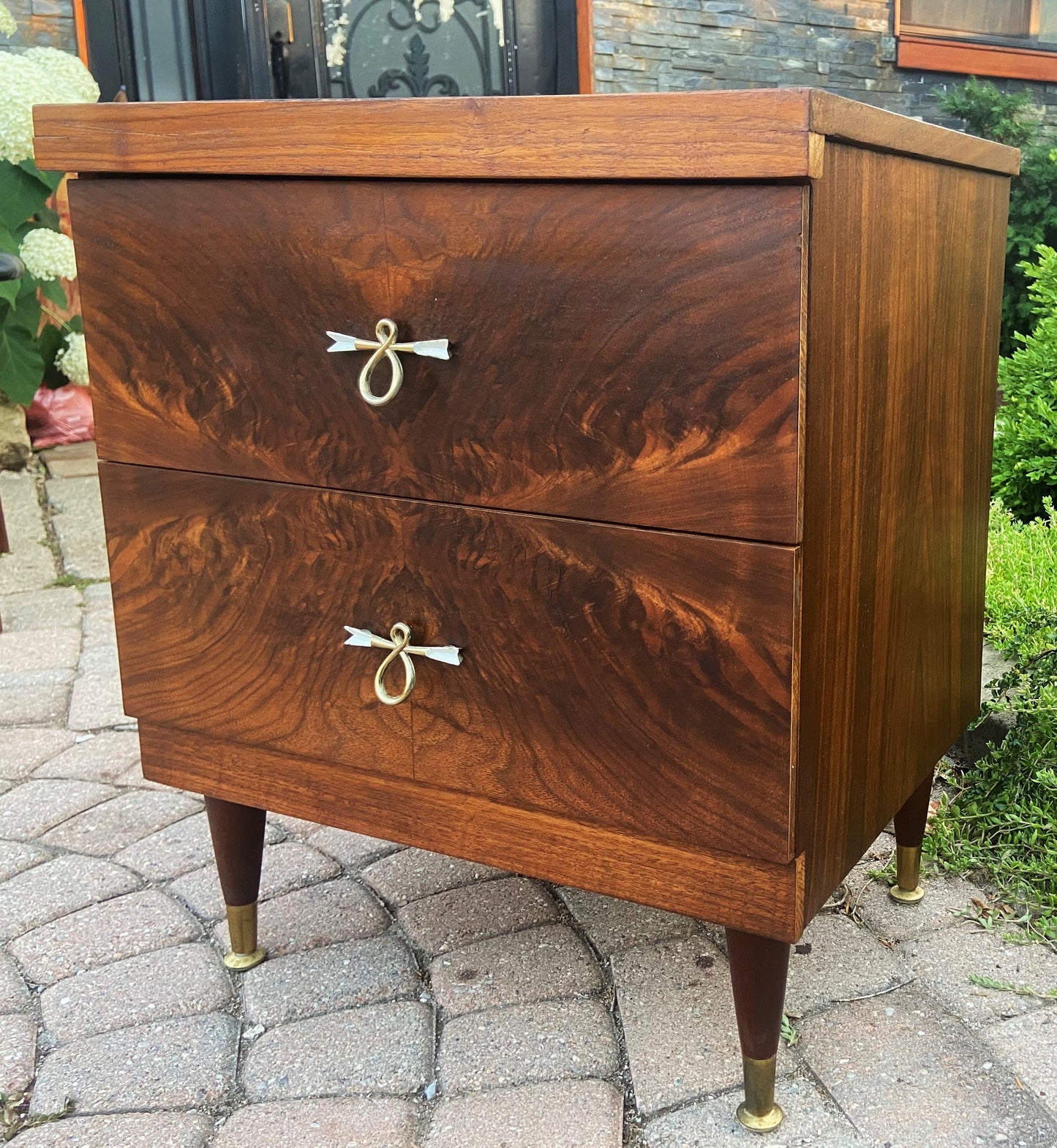 REFINISHED MCM Walnut Bedside or End Table w 2 drawers, PERFECT, only one available