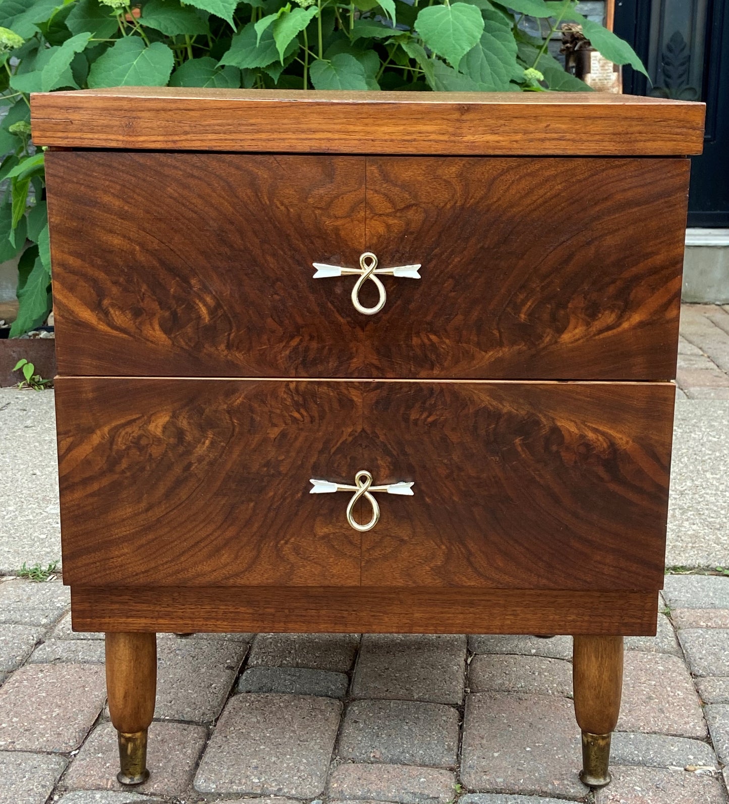 REFINISHED MCM Walnut Bedside or End Table w 2 drawers, PERFECT, only one available