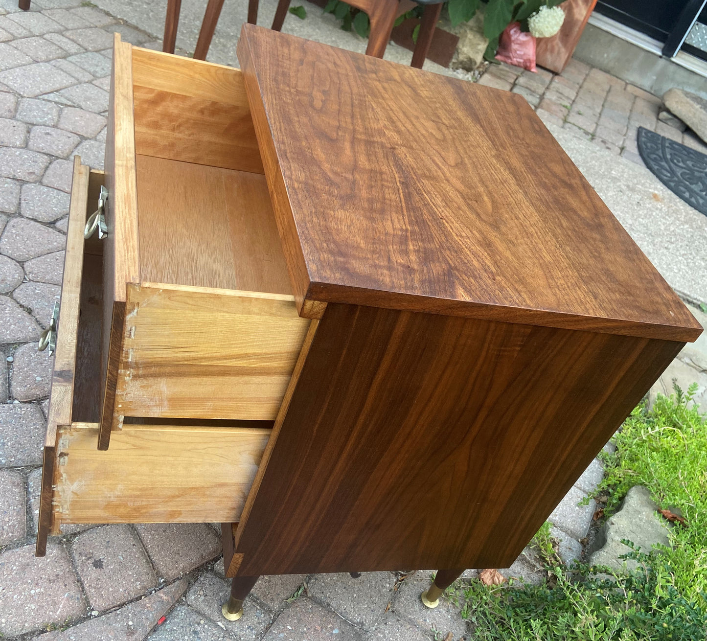 REFINISHED MCM Walnut Bedside or End Table w 2 drawers, PERFECT, only one available