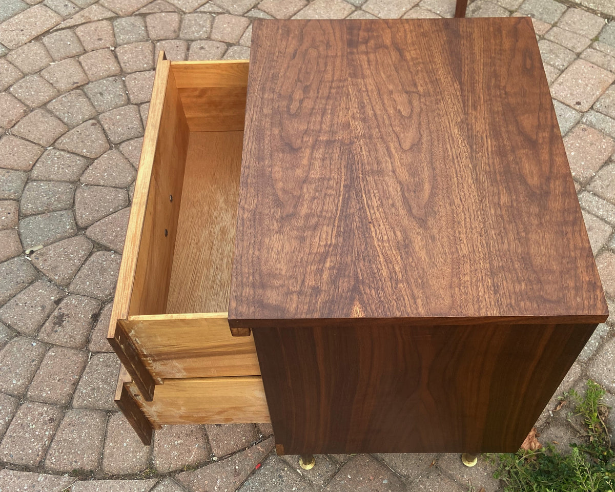 REFINISHED MCM Walnut Bedside or End Table w 2 drawers, PERFECT, only one available