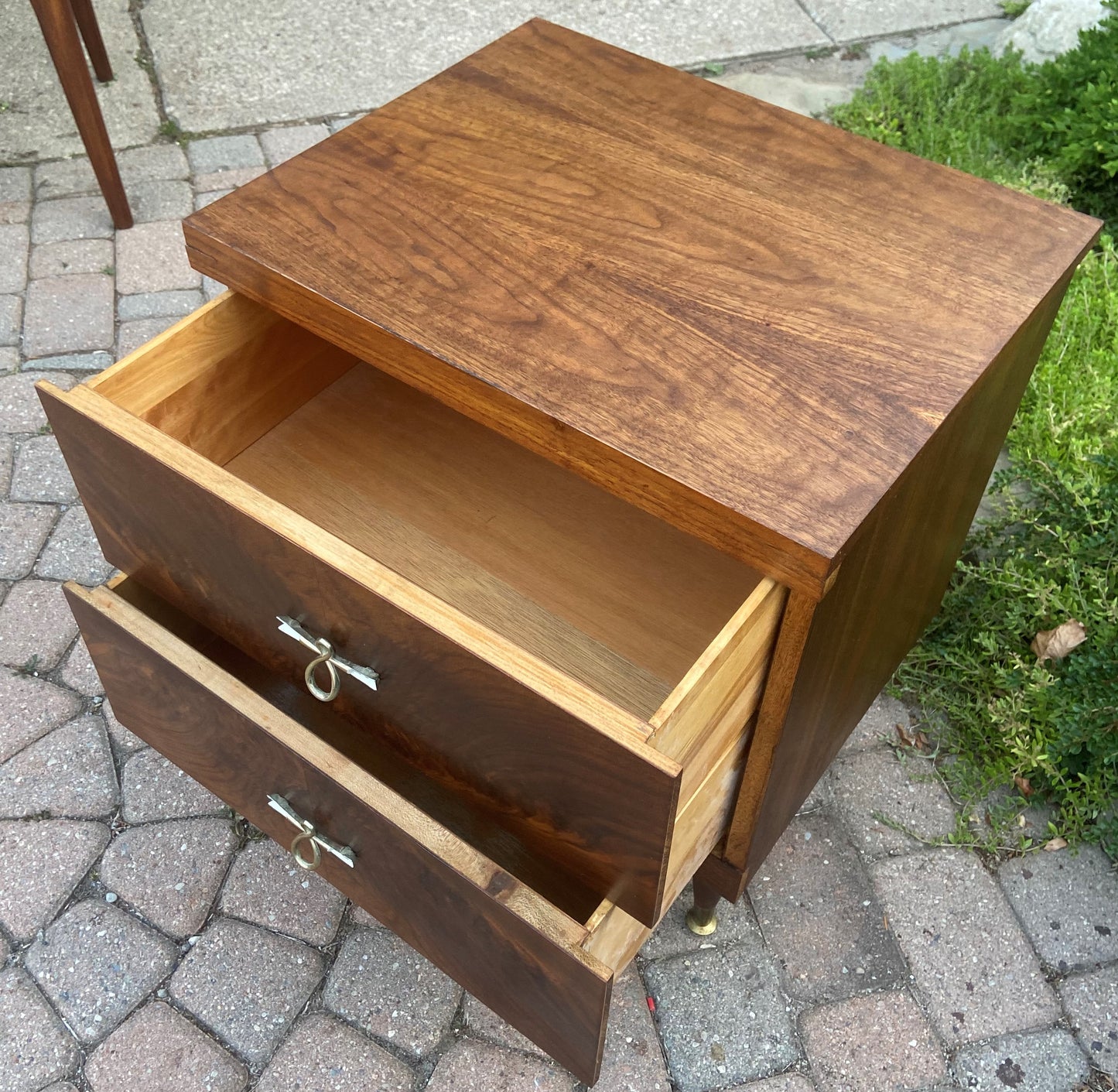 REFINISHED MCM Walnut Bedside or End Table w 2 drawers, PERFECT, only one available