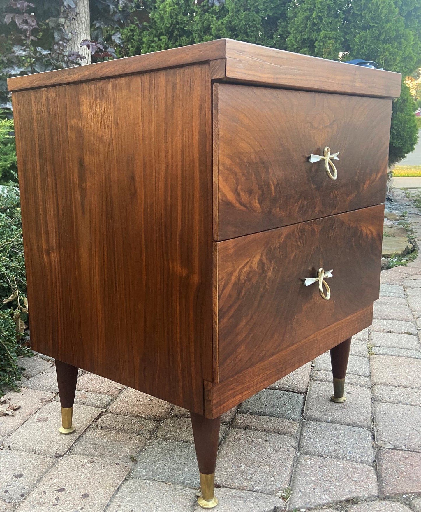 REFINISHED MCM Walnut Bedside or End Table w 2 drawers, PERFECT, only one available