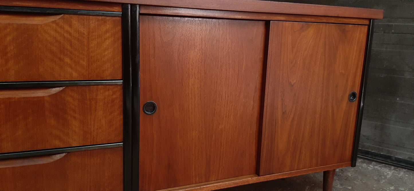 REFINISHED  MCM Walnut Credenza with Sliding Doors & Drawers & Finished back 54" - Mid Century Modern Toronto