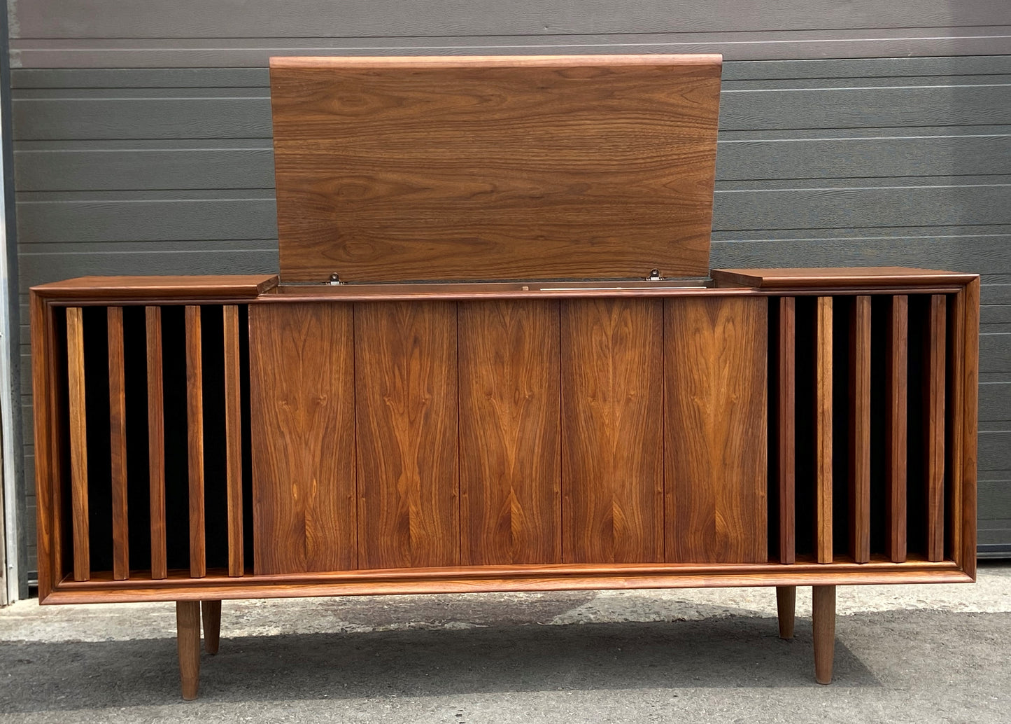 REFINISHED MCM Walnut Stereo Media Record Player Console , PERFECT