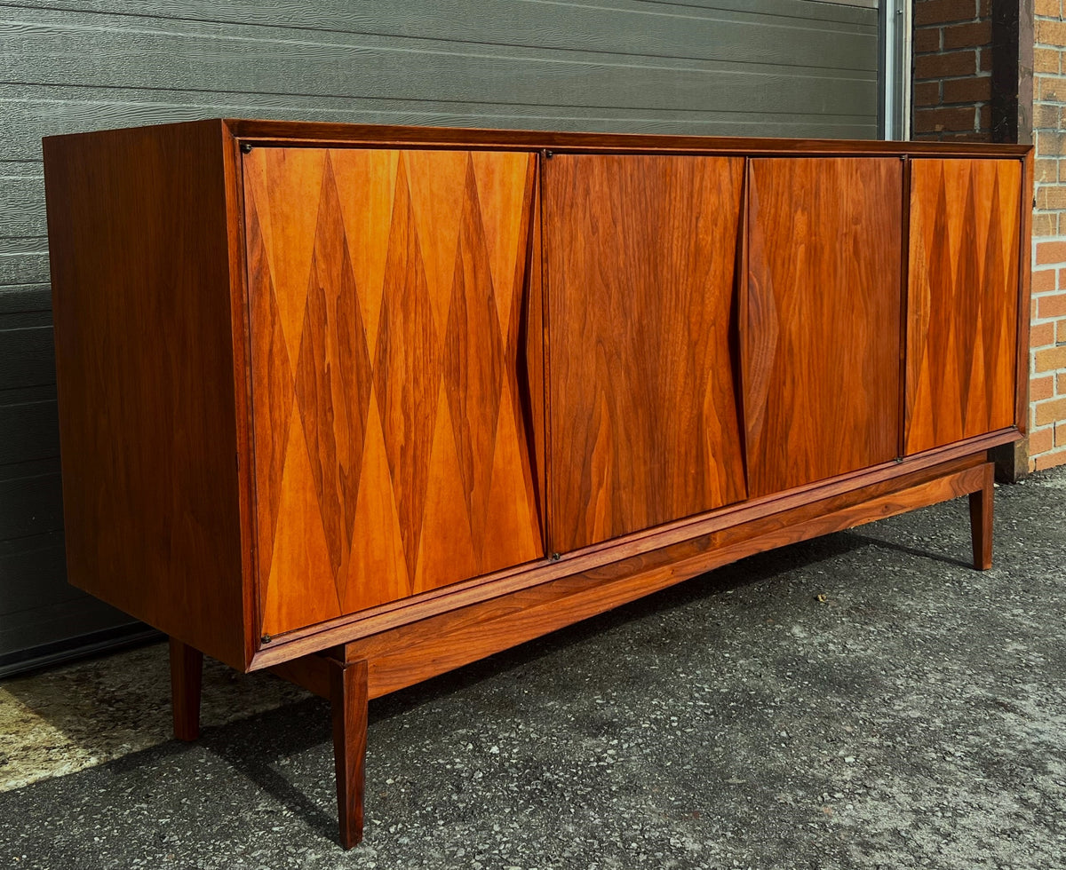 REFINISHED Mid Century Modern Walnut Sideboard Buffet, 72