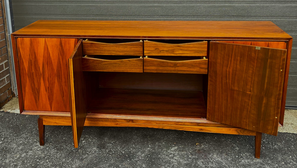 REFINISHED Mid Century Modern Walnut Sideboard Buffet, 72