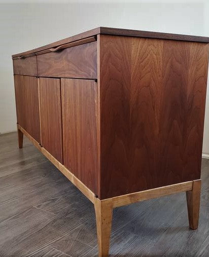 REFINISHED MCM Walnut Sideboard Credenza by Kaufman furniture, 66.5