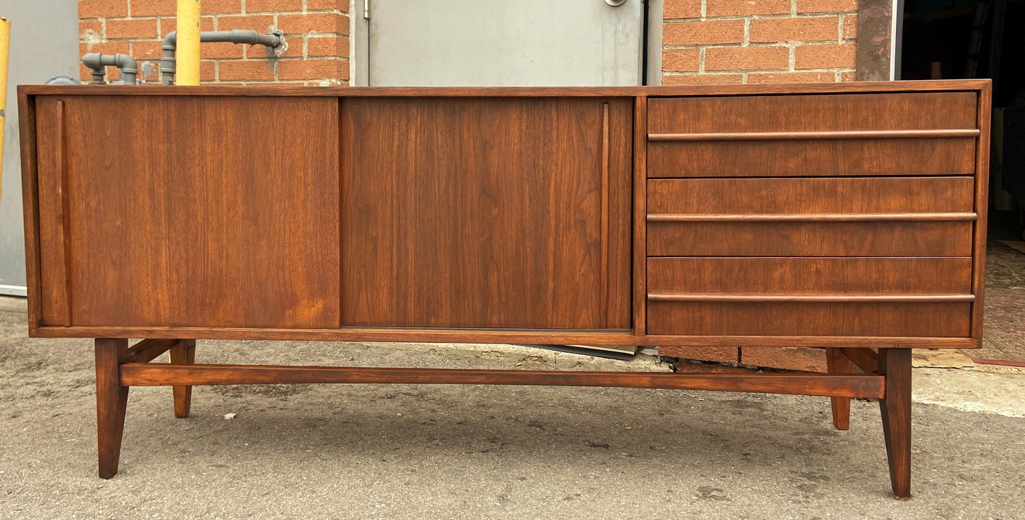 REFINISHED Mid Century Modern Walnut Sideboard  70"