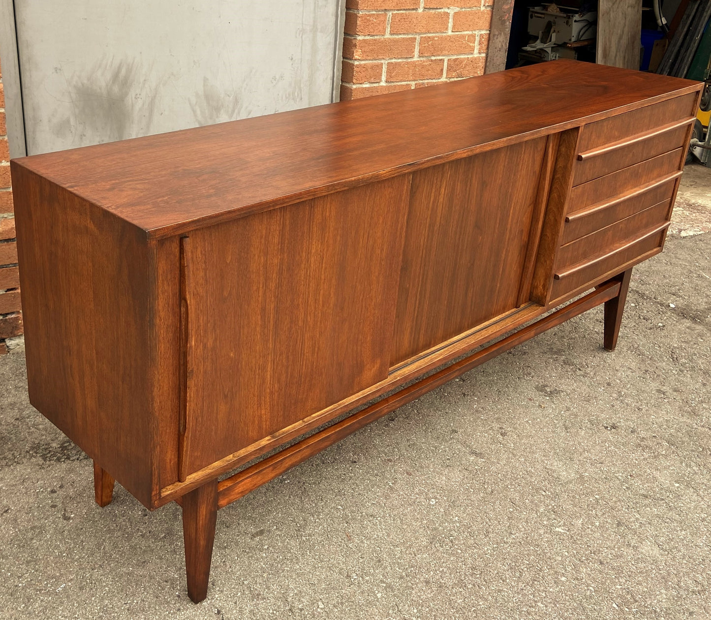 REFINISHED Mid Century Modern Walnut Sideboard  70"