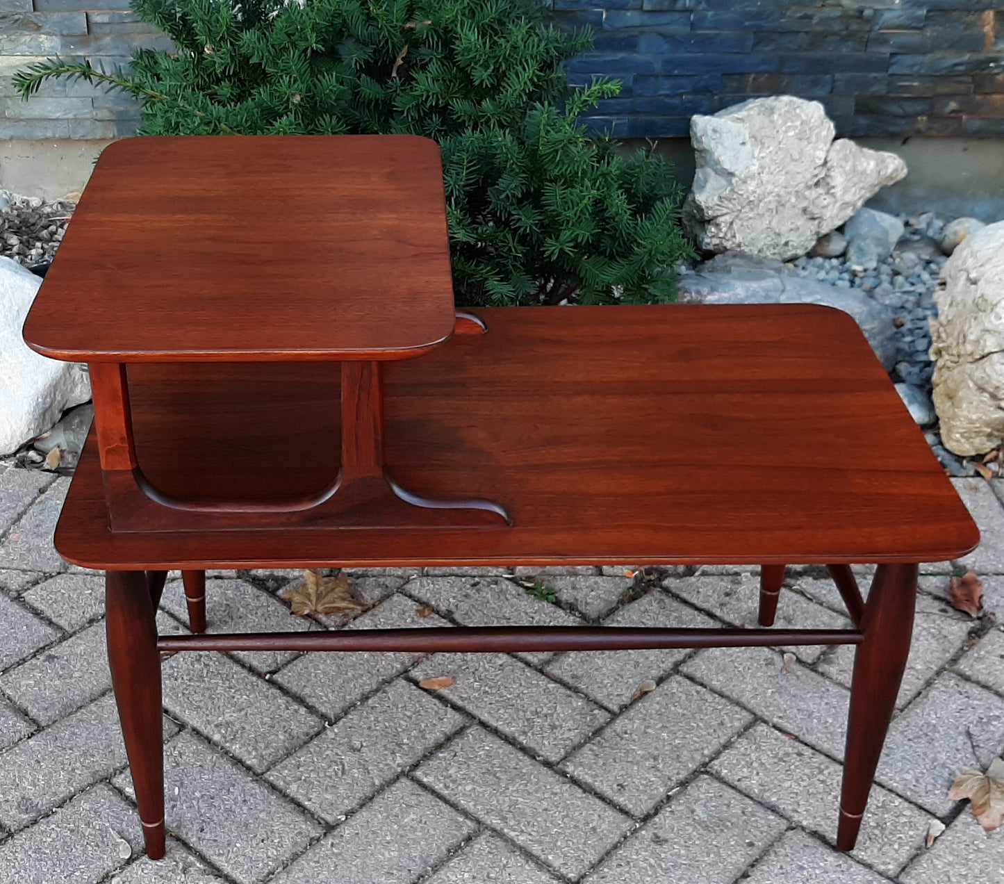 REFINISHED MCM Walnut Two Tier / Step End Table, PERFECT