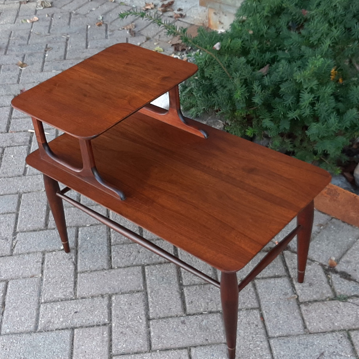 REFINISHED MCM Walnut Two Tier / Step End Table, PERFECT