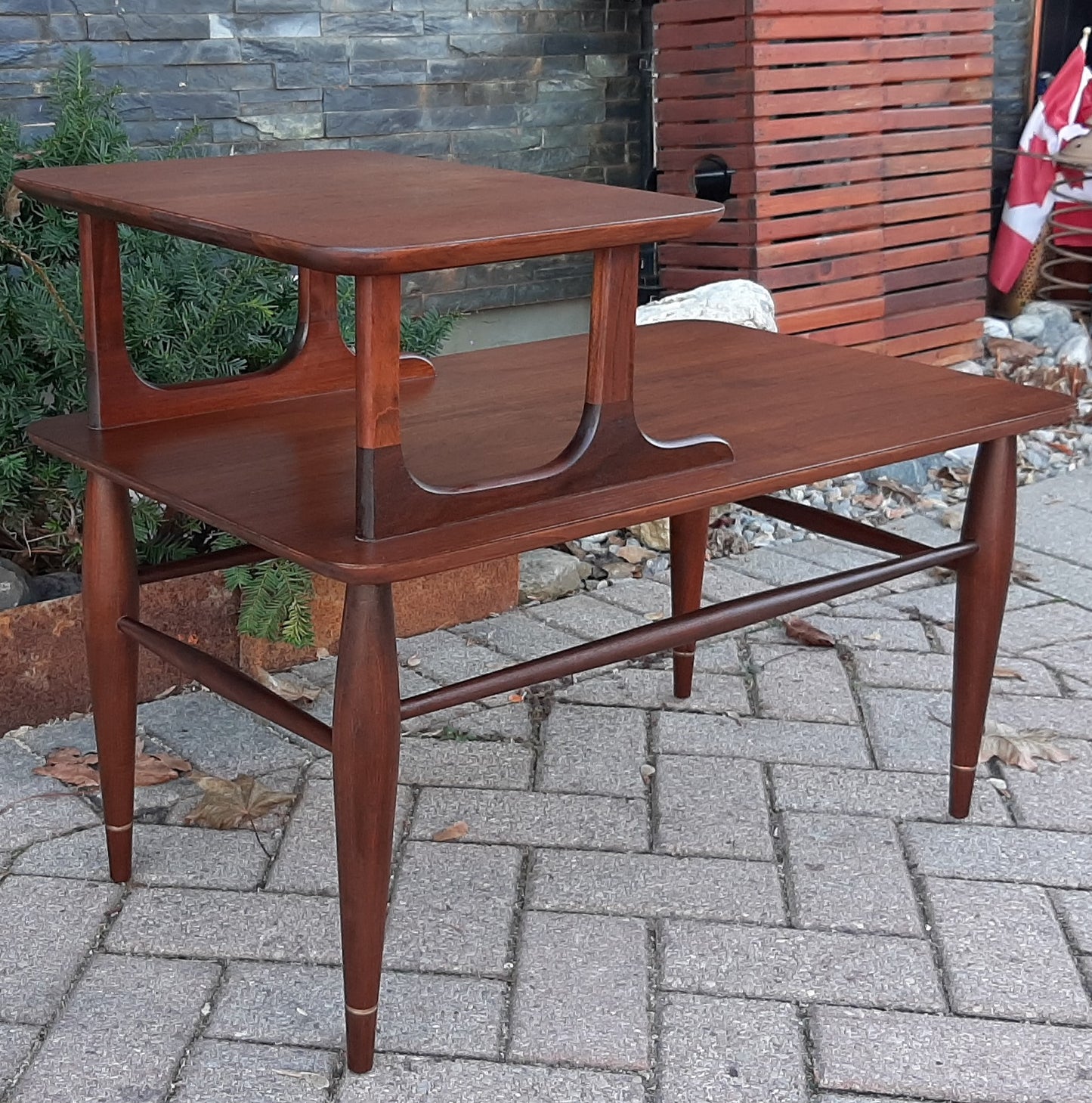 REFINISHED MCM Walnut Two Tier / Step End Table, PERFECT