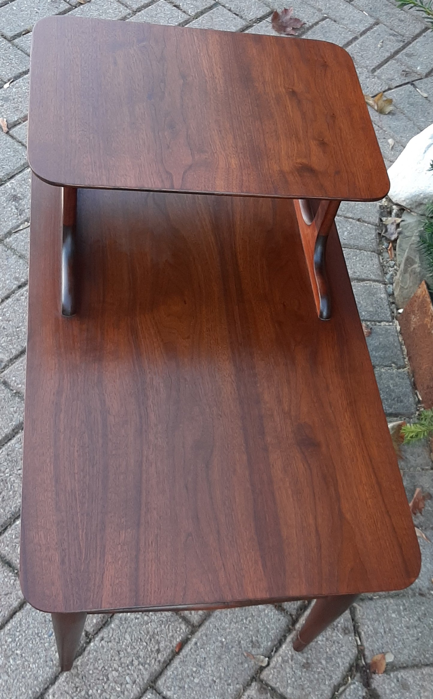 REFINISHED MCM Walnut Two Tier / Step End Table, PERFECT