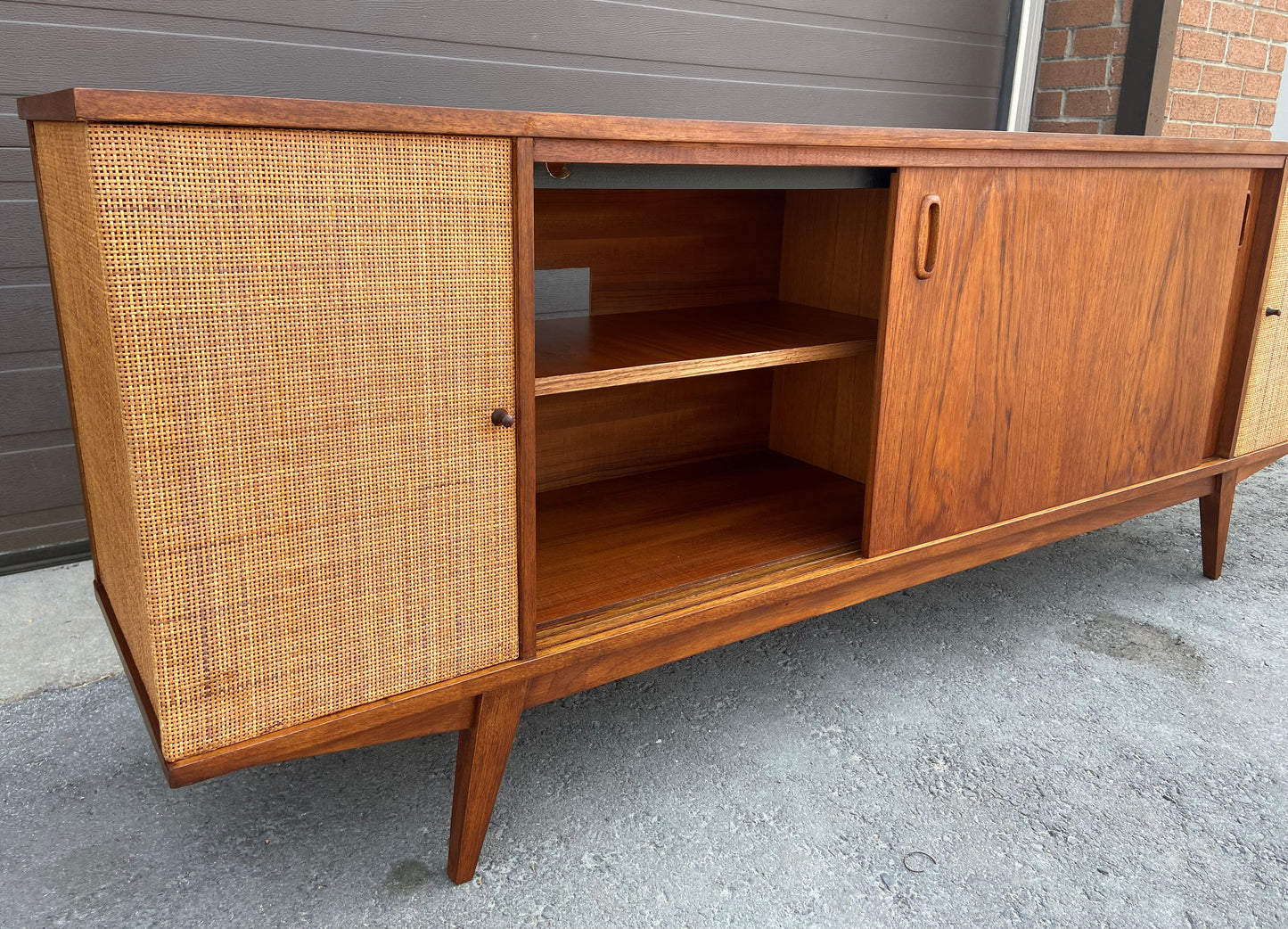 REFINISHED Mid Century Modern Walnut Media Console or Credenza